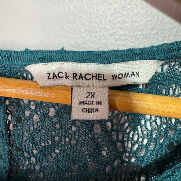 Zac & Rachel Woman 2X Green Swiss Dot Lace Yoke Blouse Long Sleeve Flowy Top - Picture 6 of 8